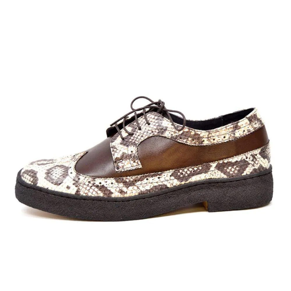British Walkers Playboy Originals Wingtip Low Cut Men's Brown Leather & Snake Skin Oxfords