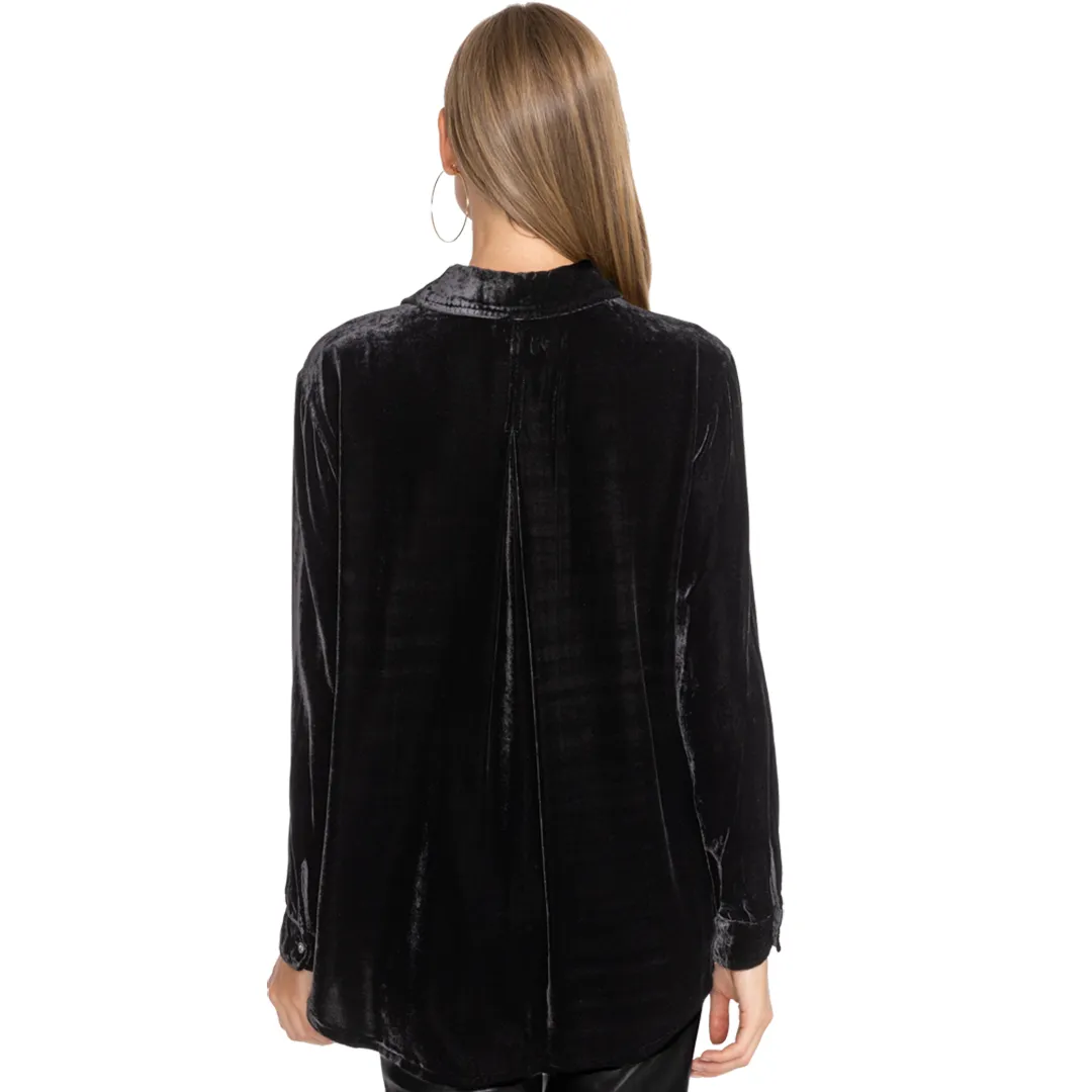 Johnny Was Sidonia Velvet Oversized Shirt Button Long Embroidery Top Black NEW