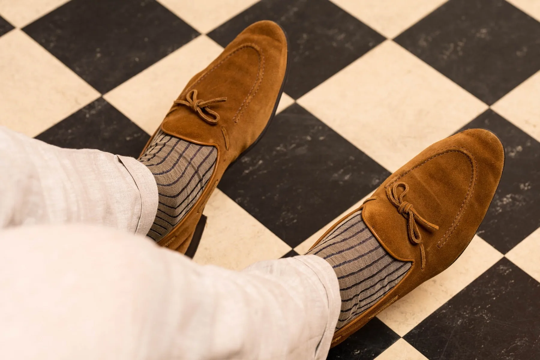 Khaki & Navy Shadow Stripe Cotton Socks
