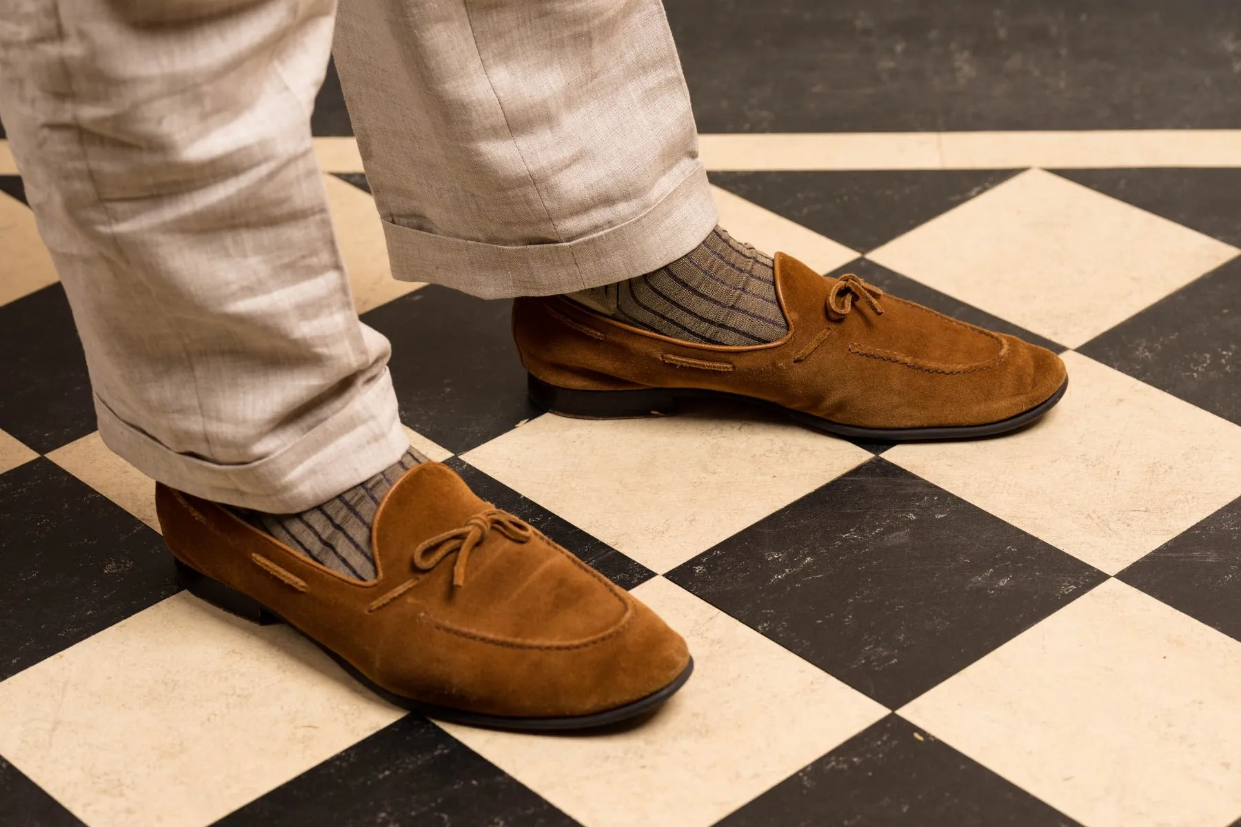 Khaki & Navy Shadow Stripe Cotton Socks