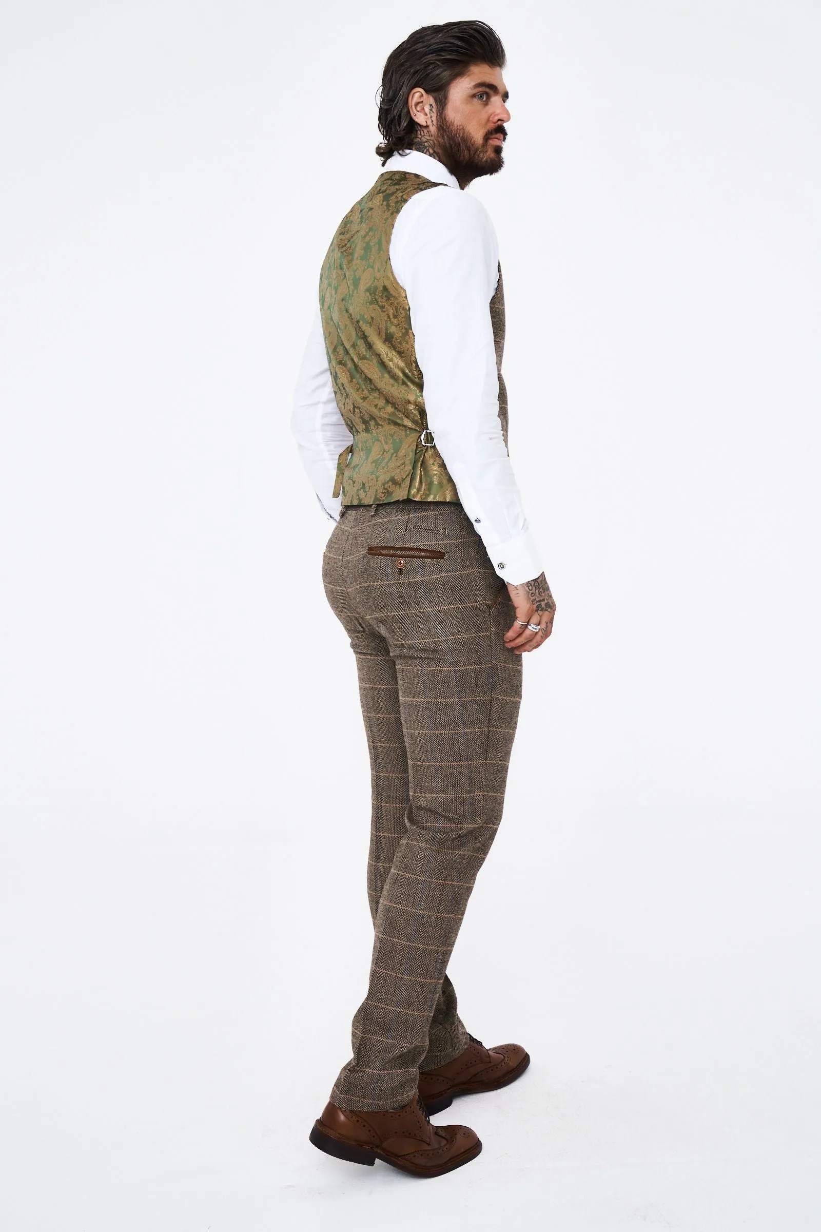 Marc Darcy Ted Tan Tweed Check Three piece Suit