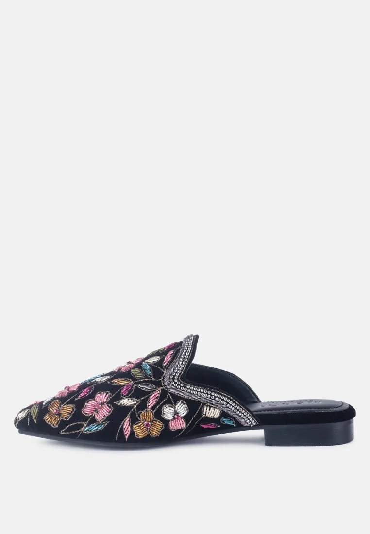 MARCELLA Black Embroidered Mules