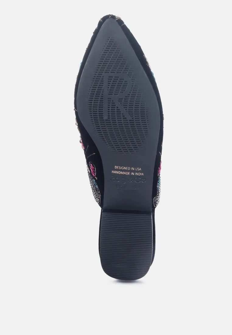 MARCELLA Black Embroidered Mules