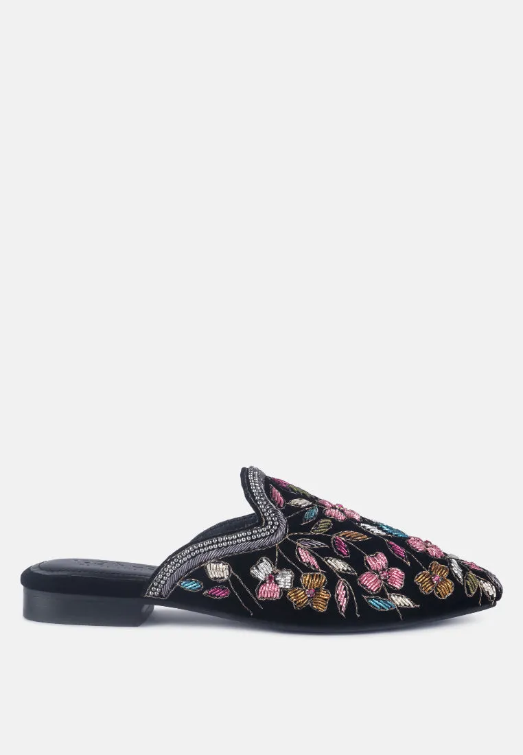 MARCELLA Black Embroidered Mules