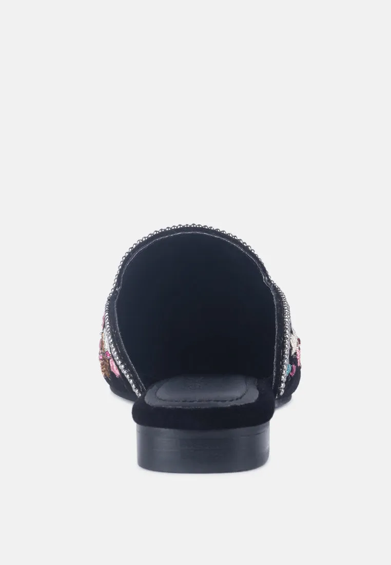 MARCELLA Black Embroidered Mules