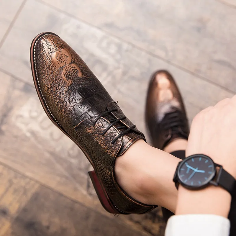 Men Casual Gold Leather Shoes