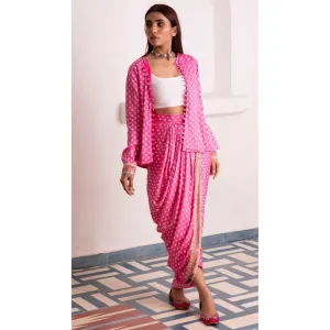 MONK & MEI Aaliyah Silk Dhoti Jacket Pink (Set of 2)