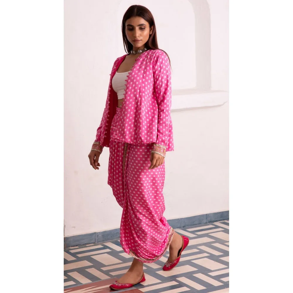 MONK & MEI Aaliyah Silk Dhoti Jacket Pink (Set of 2)