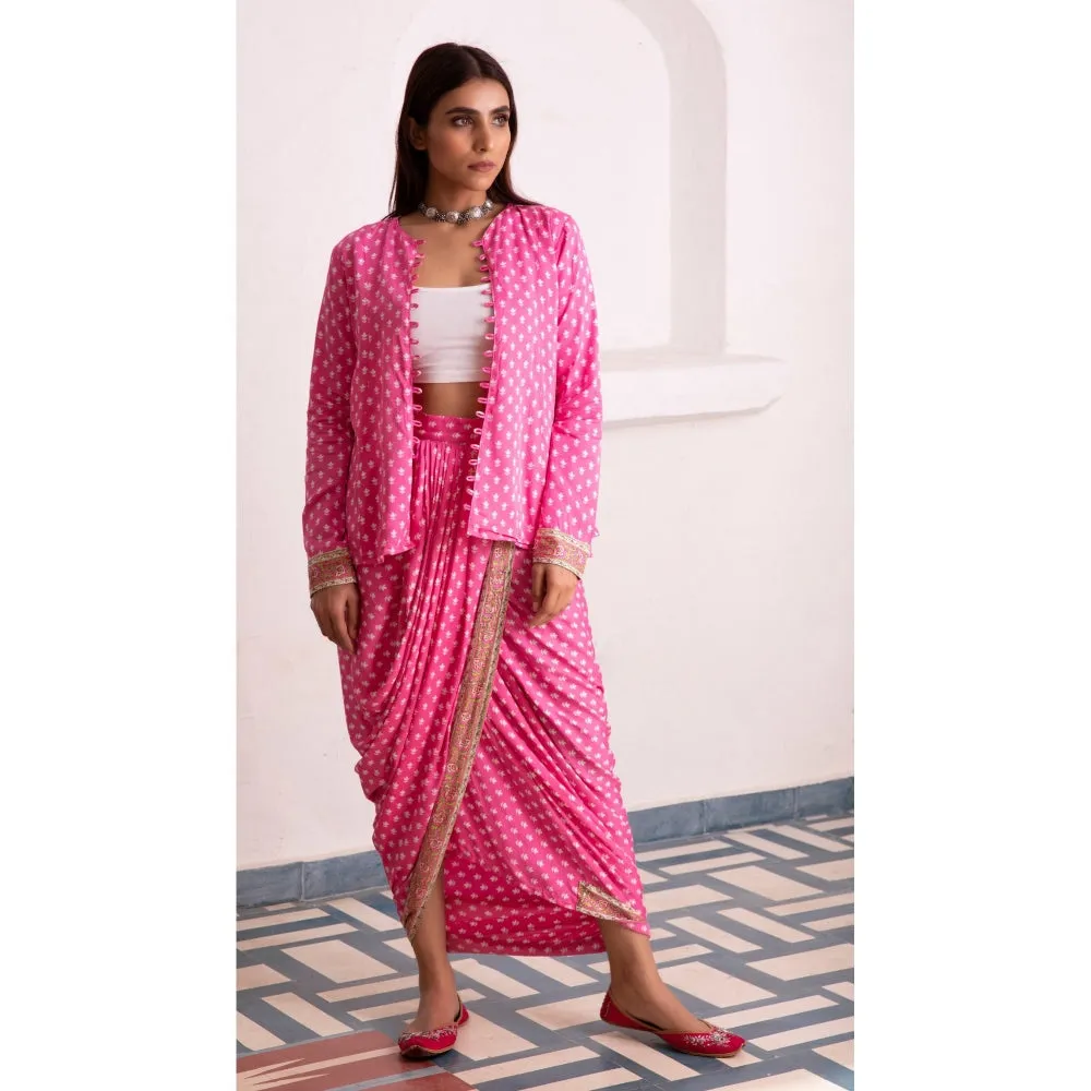 MONK & MEI Aaliyah Silk Dhoti Jacket Pink (Set of 2)