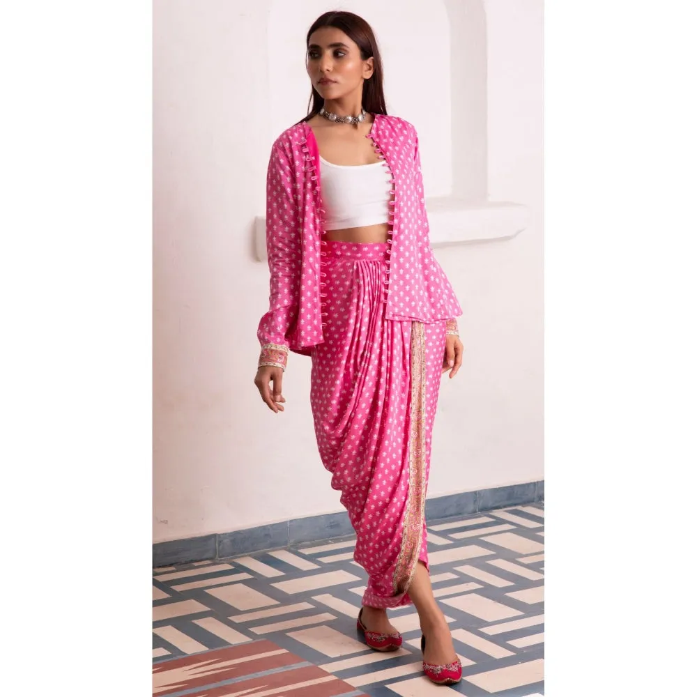 MONK & MEI Aaliyah Silk Dhoti Jacket Pink (Set of 2)