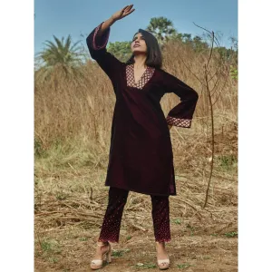 MONK & MEI Anne Kurta And Pant Wine (Set of 2)