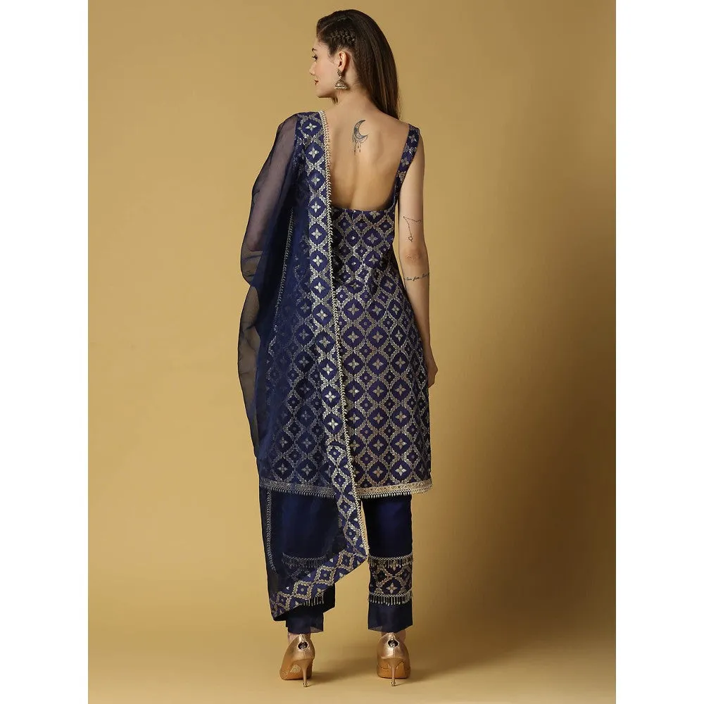 MONK & MEI Kala-Sleeveless Kurta-Deep Blue (Set of 3)