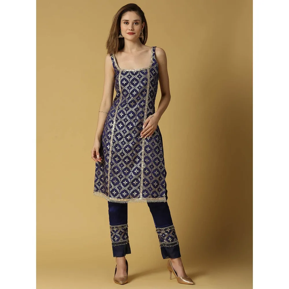 MONK & MEI Kala-Sleeveless Kurta-Deep Blue (Set of 3)