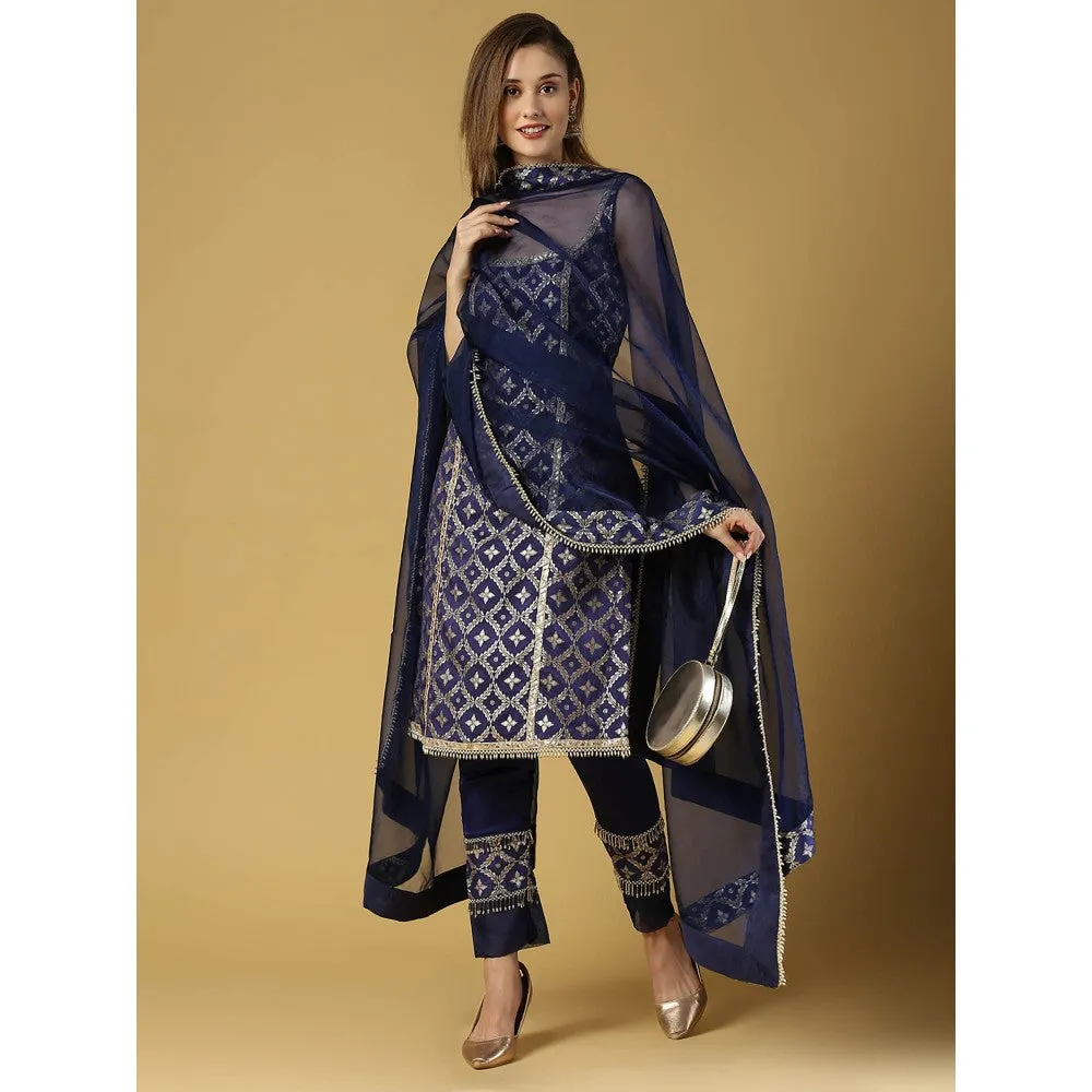 MONK & MEI Kala-Sleeveless Kurta-Deep Blue (Set of 3)