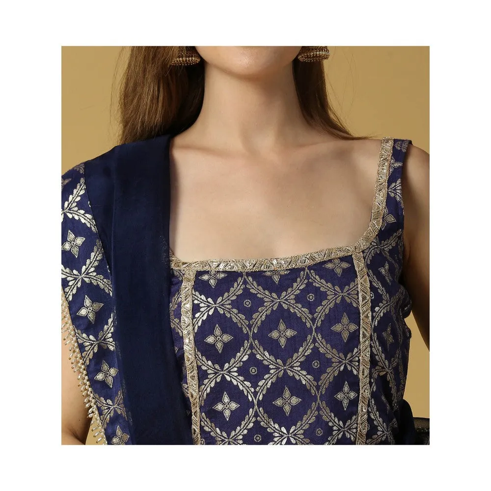 MONK & MEI Kala-Sleeveless Kurta-Deep Blue (Set of 3)