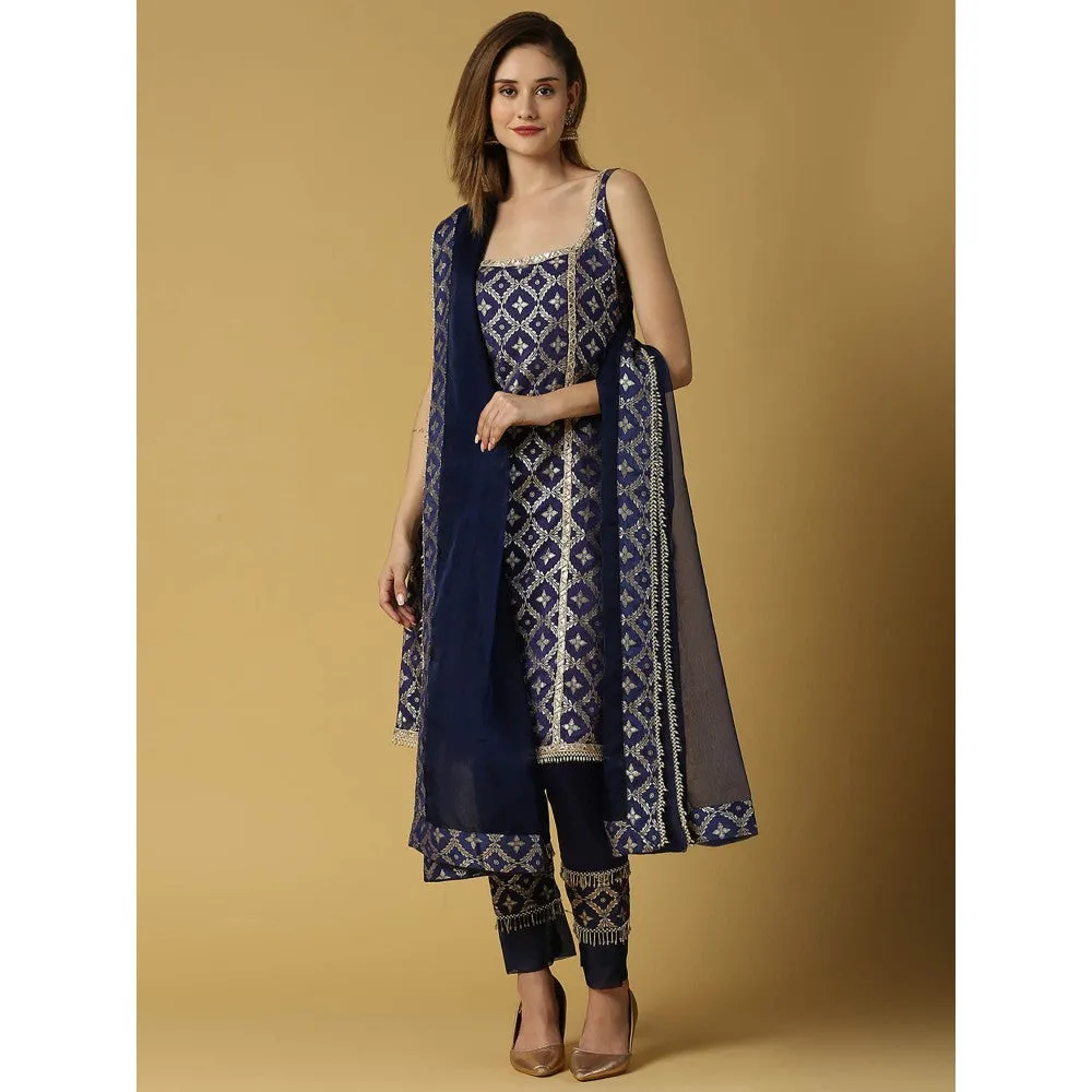 MONK & MEI Kala-Sleeveless Kurta-Deep Blue (Set of 3)
