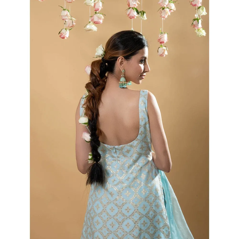 MONK & MEI Kala Sleeveless Kurta Powder Blue (Set of 3)