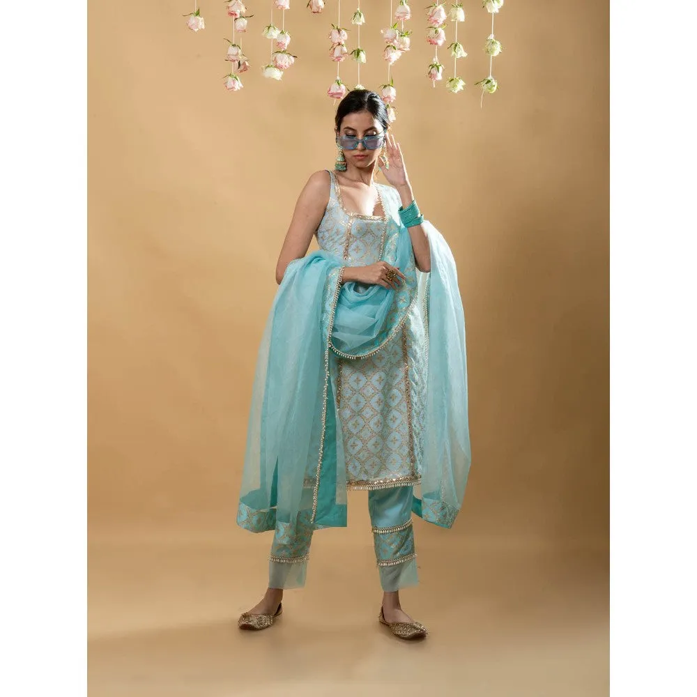MONK & MEI Kala Sleeveless Kurta Powder Blue (Set of 3)
