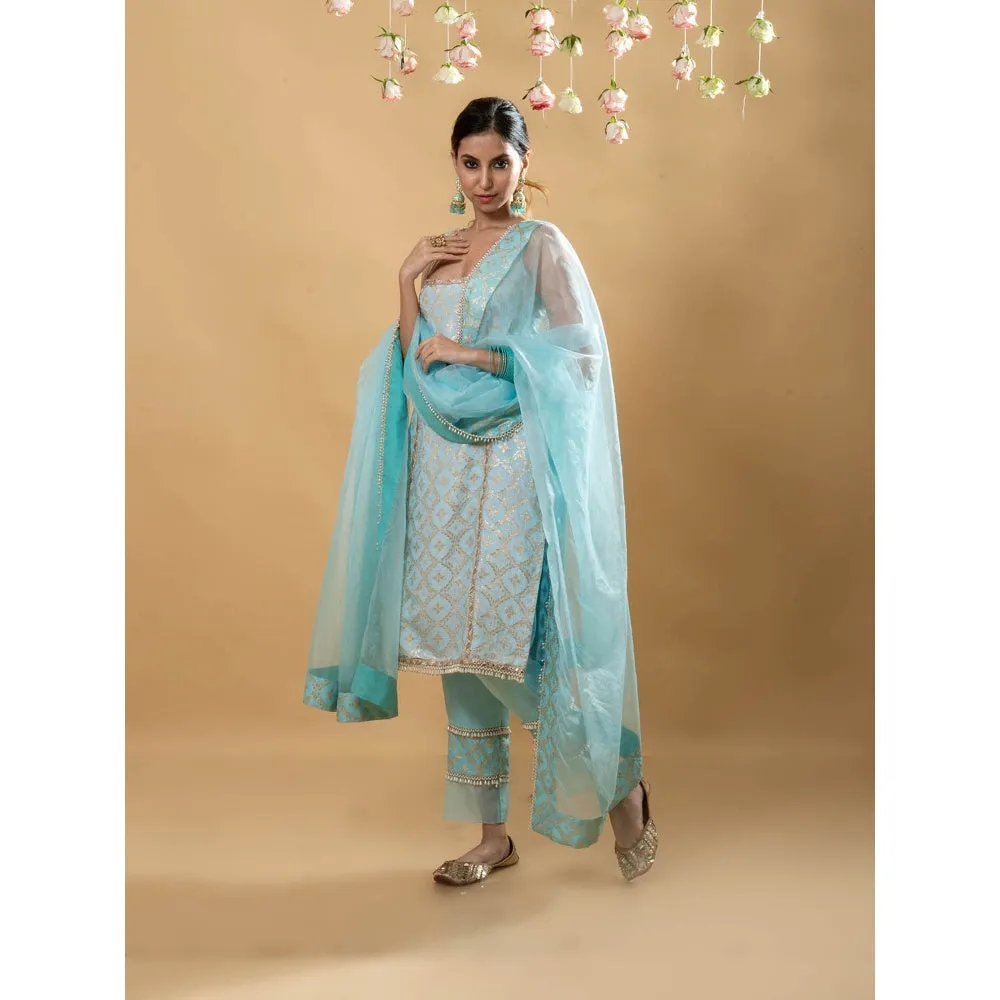 MONK & MEI Kala Sleeveless Kurta Powder Blue (Set of 3)