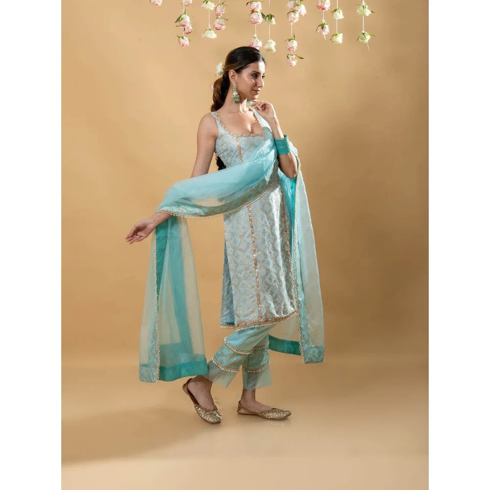 MONK & MEI Kala Sleeveless Kurta Powder Blue (Set of 3)