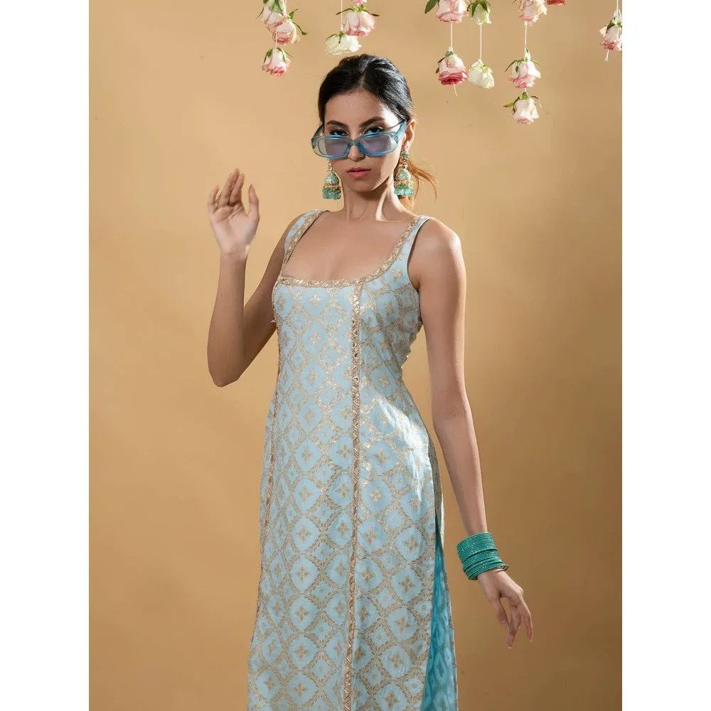 MONK & MEI Kala Sleeveless Kurta Powder Blue (Set of 3)