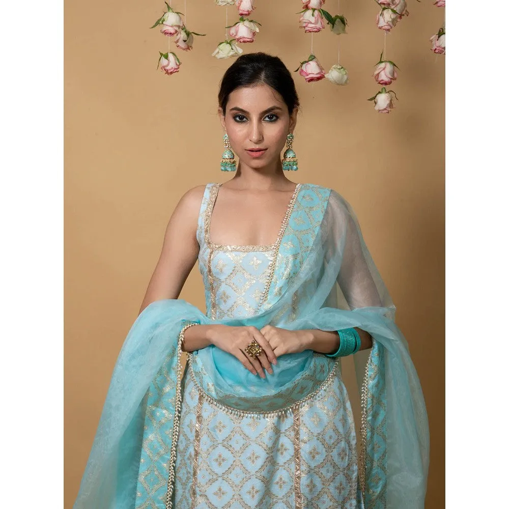 MONK & MEI Kala Sleeveless Kurta Powder Blue (Set of 3)