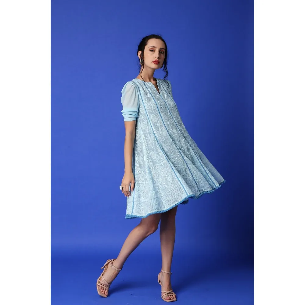 MONK & MEI Mumtaz Chikankari Anarkali Kurta Ice Blue