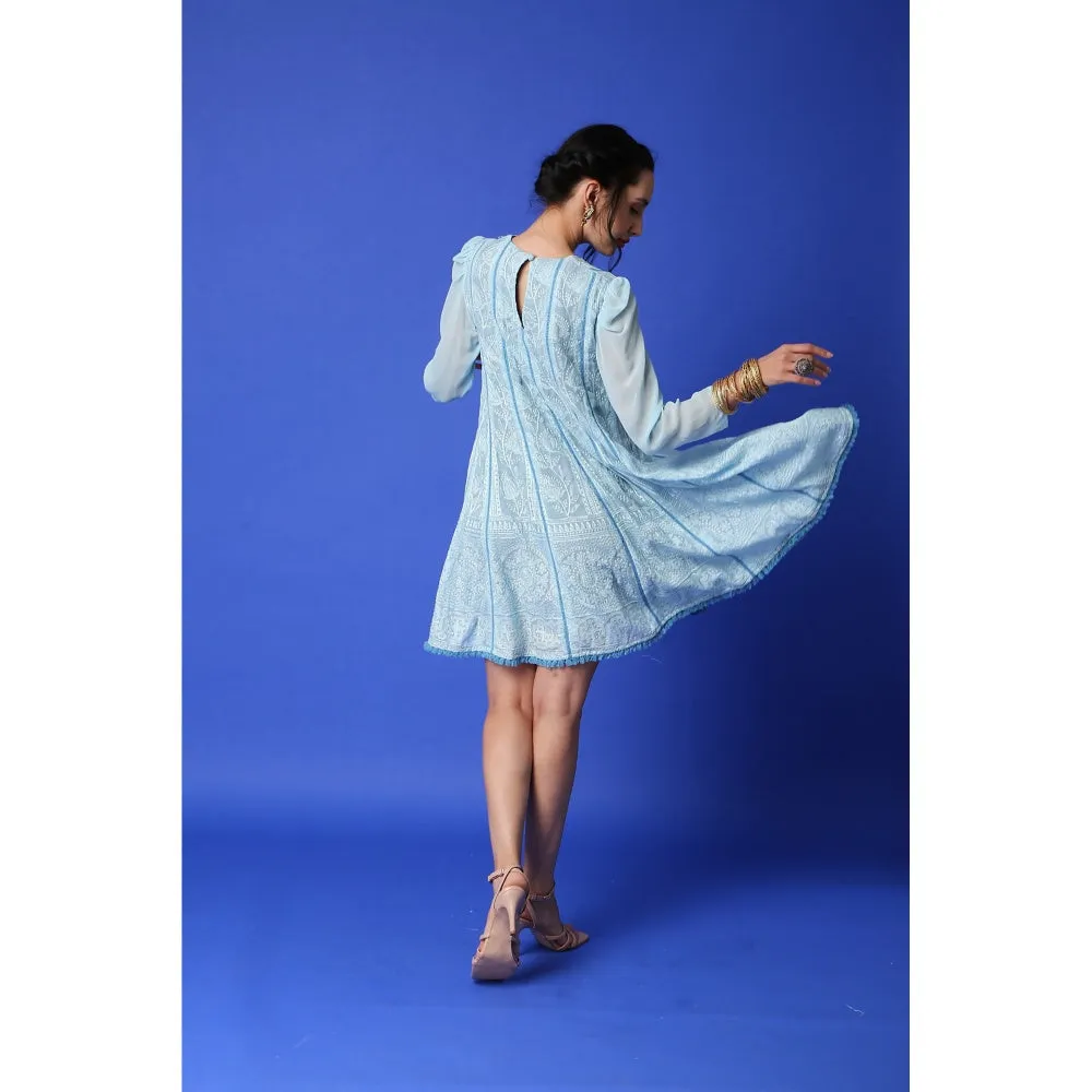 MONK & MEI Mumtaz Chikankari Anarkali Kurta Ice Blue