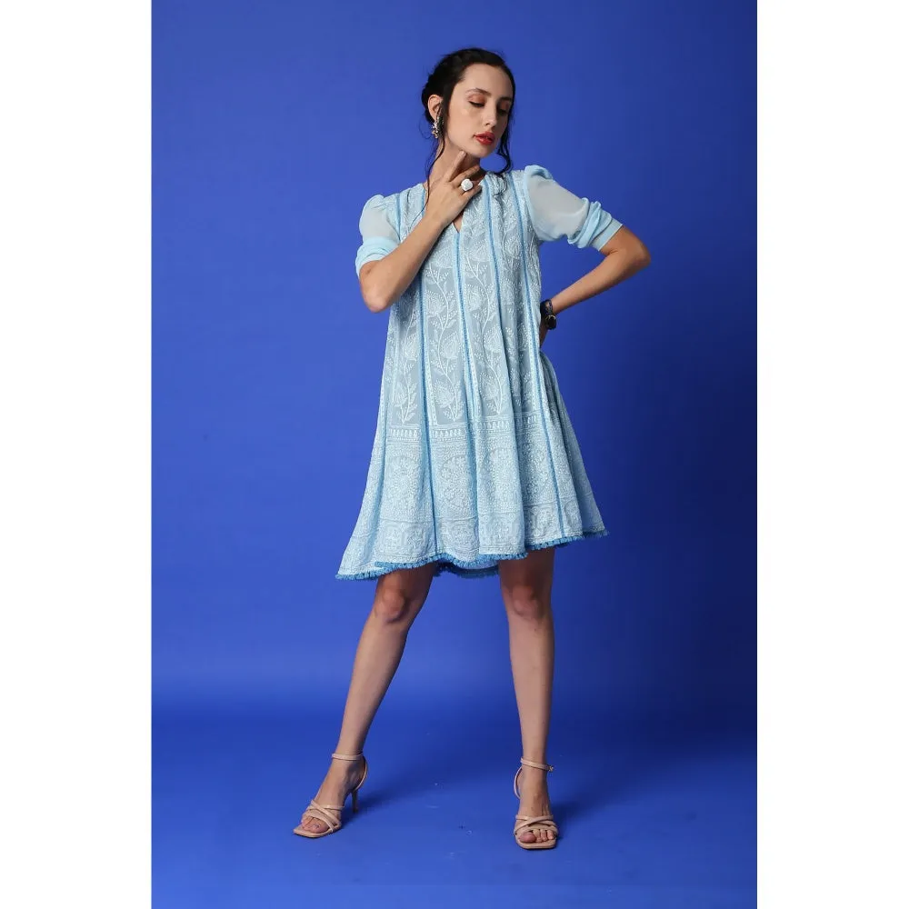MONK & MEI Mumtaz Chikankari Anarkali Kurta Ice Blue