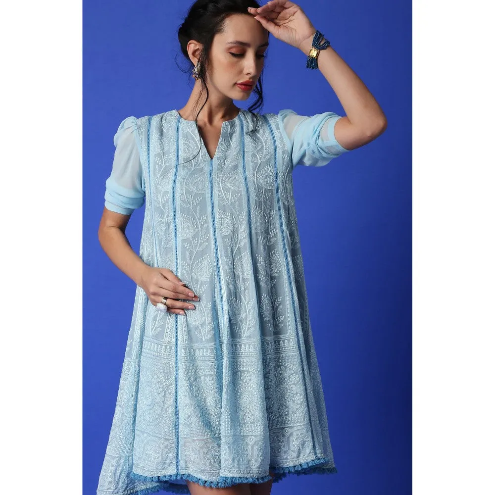 MONK & MEI Mumtaz Chikankari Anarkali Kurta Ice Blue