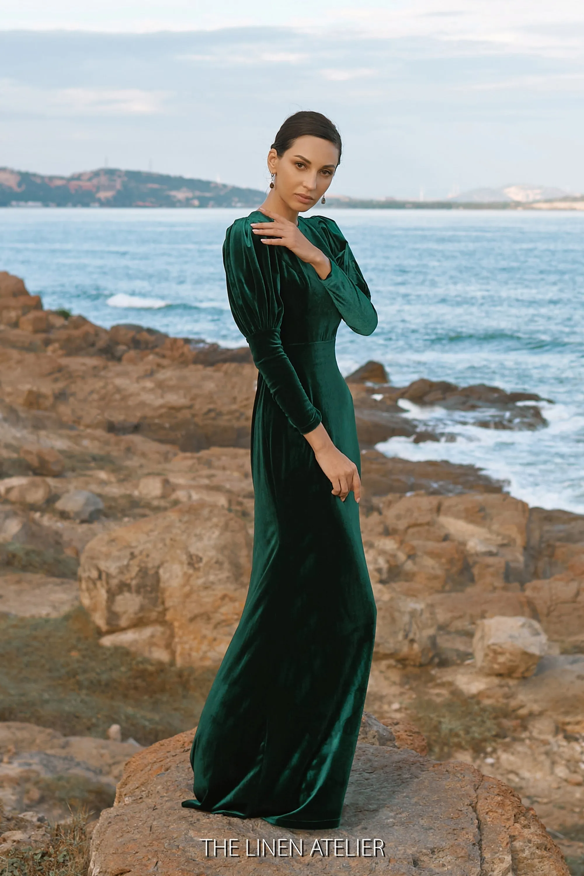 SIGNE Open Back Dark Green Velvet Dress
