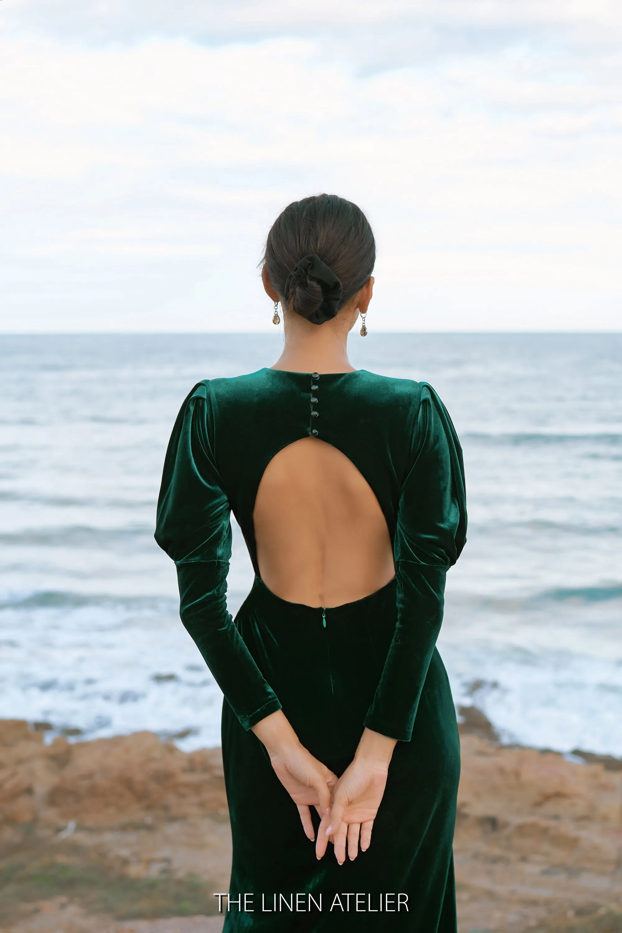SIGNE Open Back Dark Green Velvet Dress