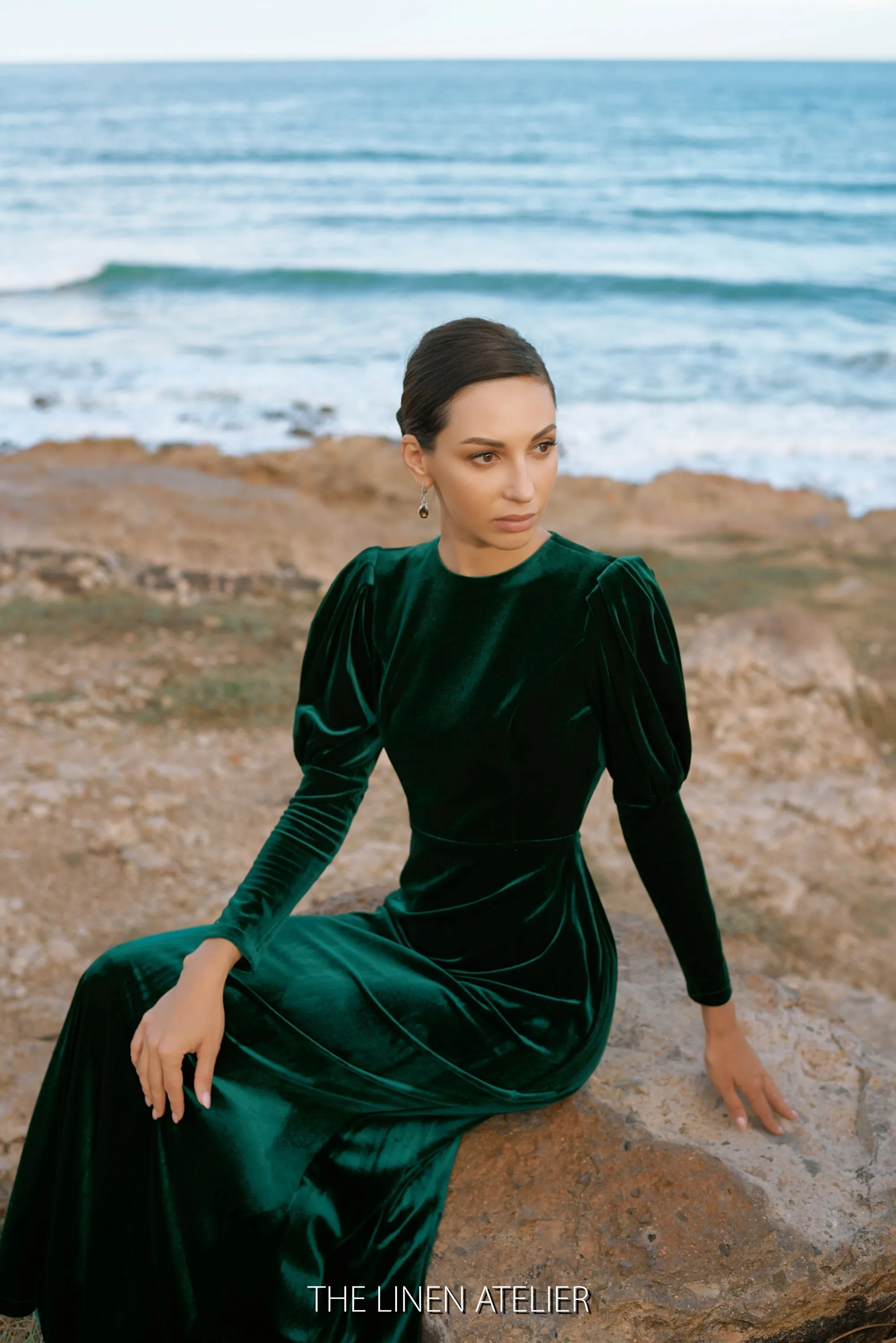 SIGNE Open Back Dark Green Velvet Dress