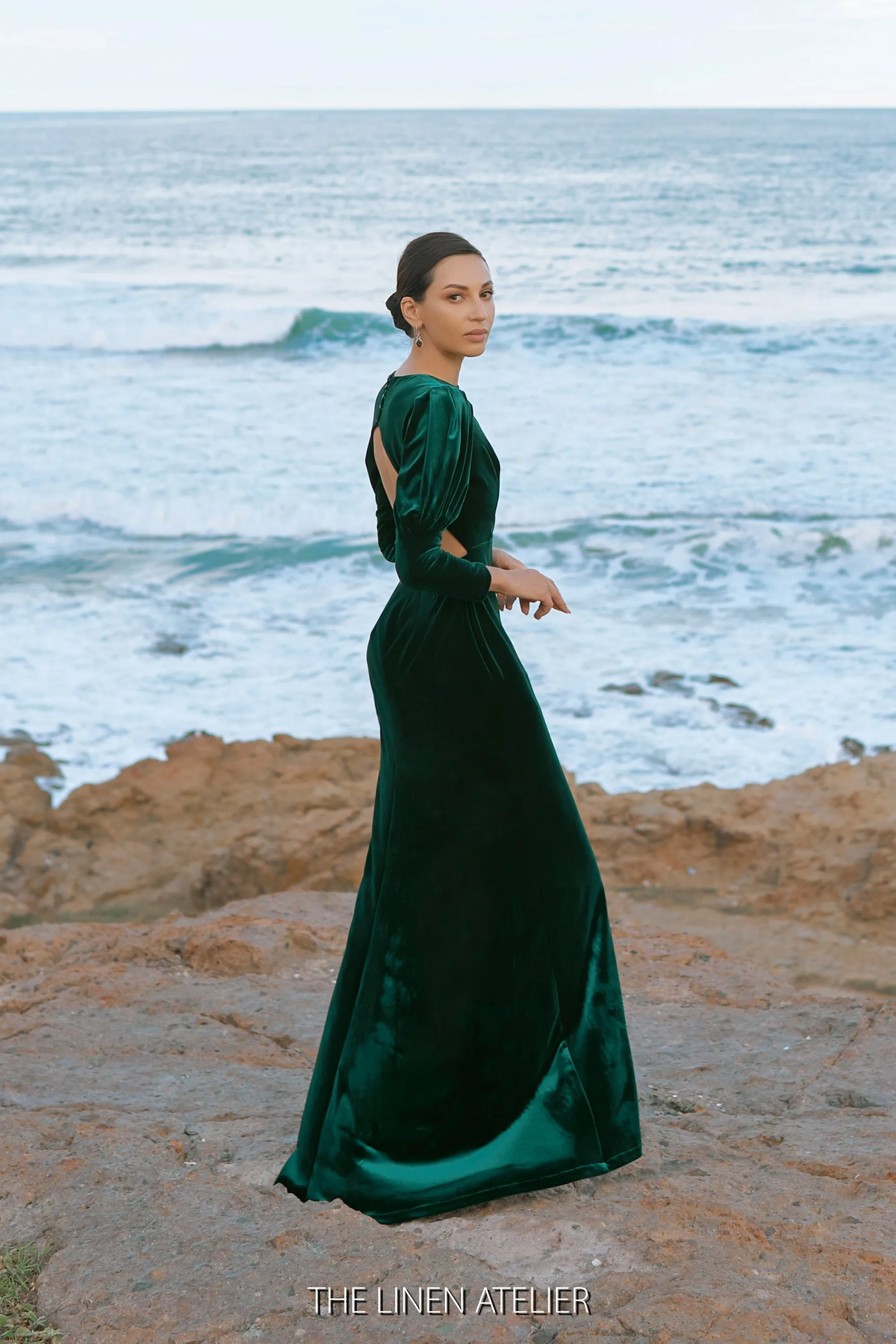 SIGNE Open Back Dark Green Velvet Dress
