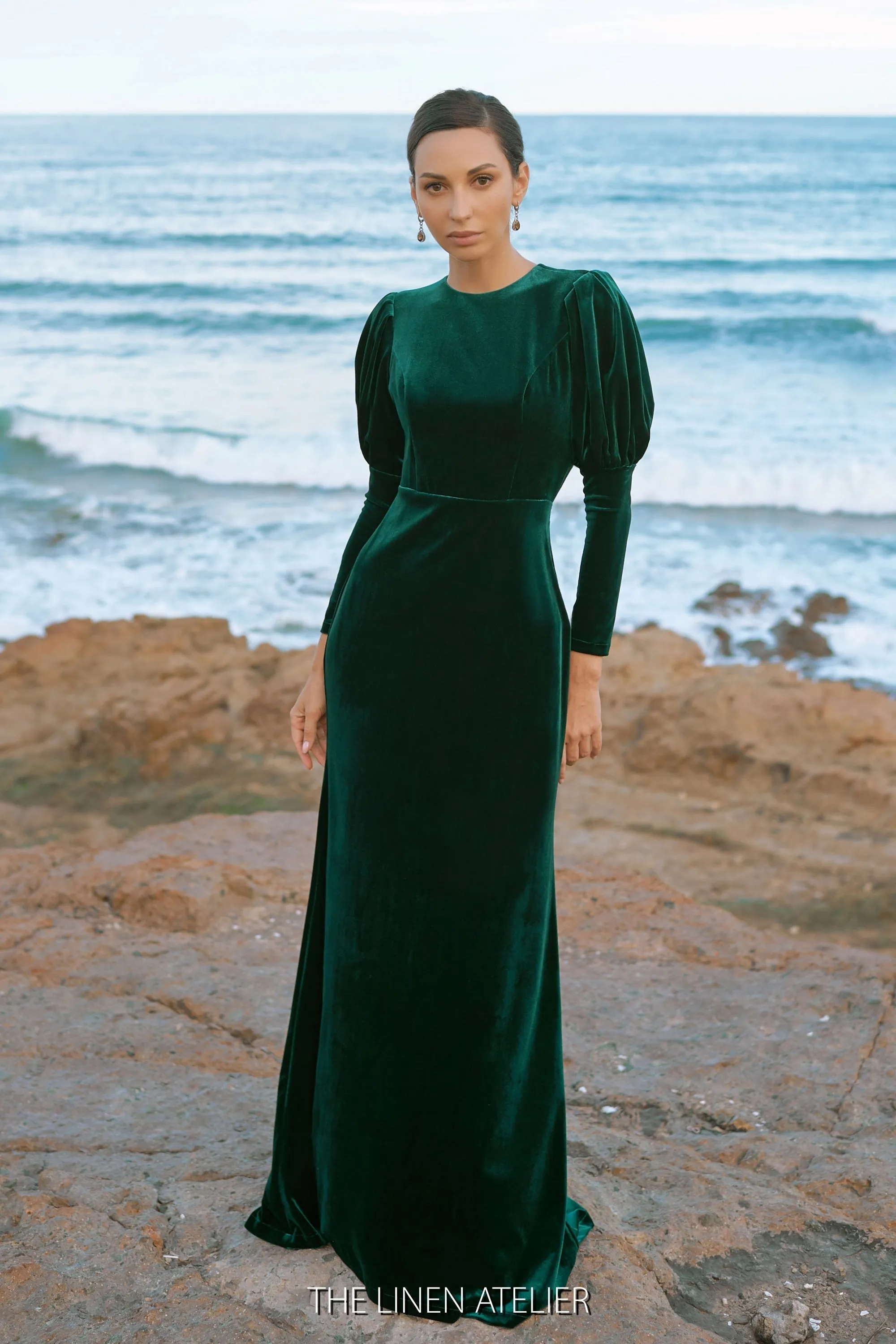 SIGNE Open Back Dark Green Velvet Dress