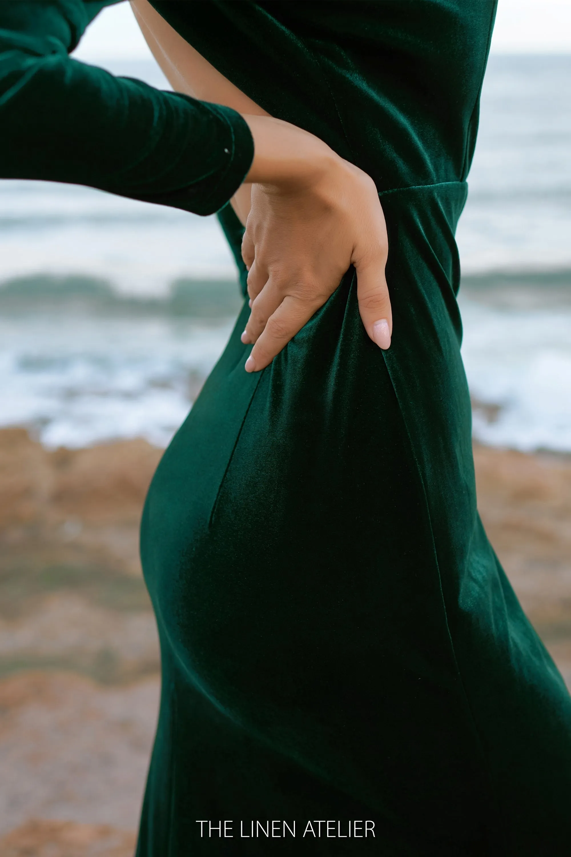 SIGNE Open Back Dark Green Velvet Dress