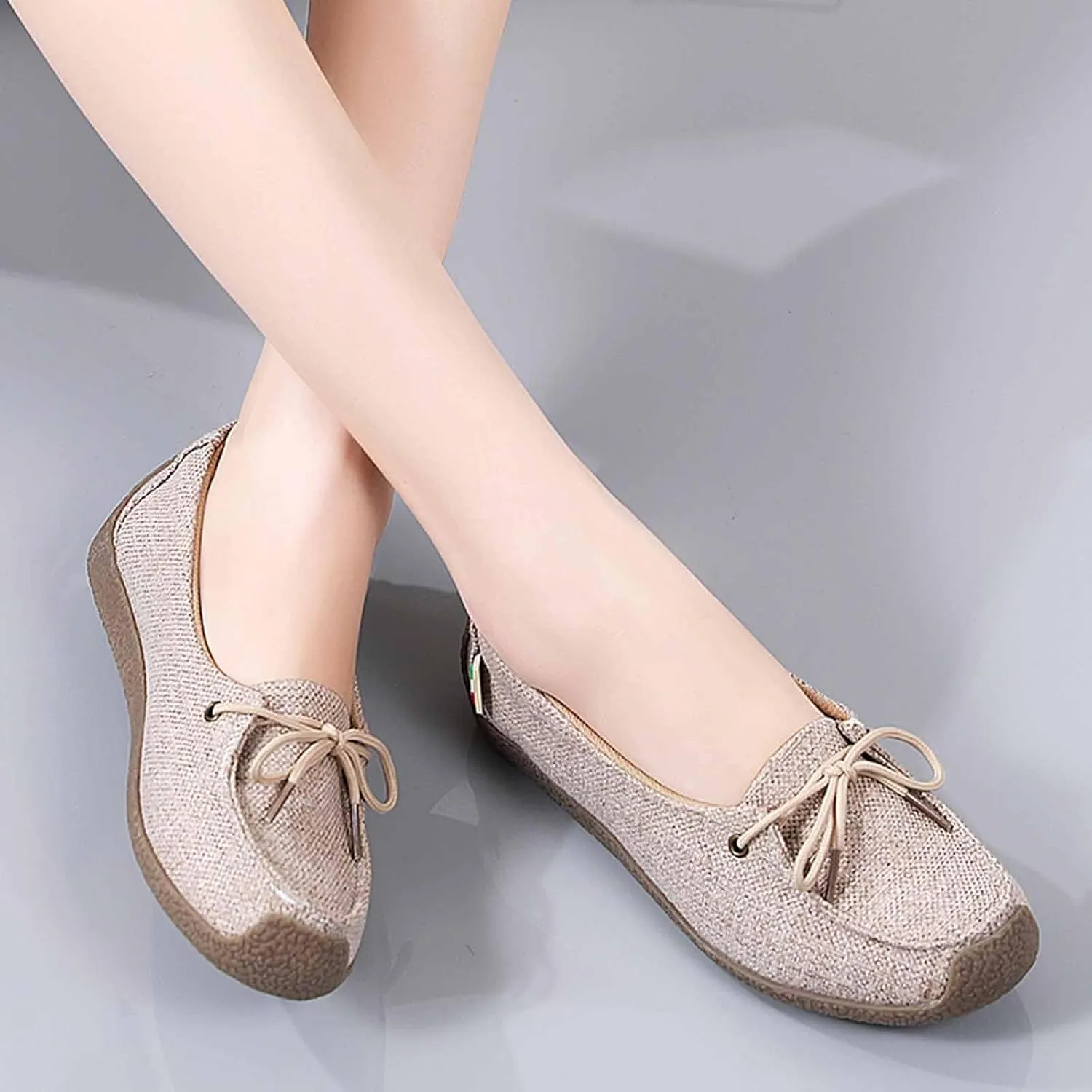 Women's Canvas Lace-up Casual Loafers,Lightweight Soft Sole Slip-on Moccasins Walking Boat Shoes,Comfortable Non-Slip Flat Fashion Sneakers