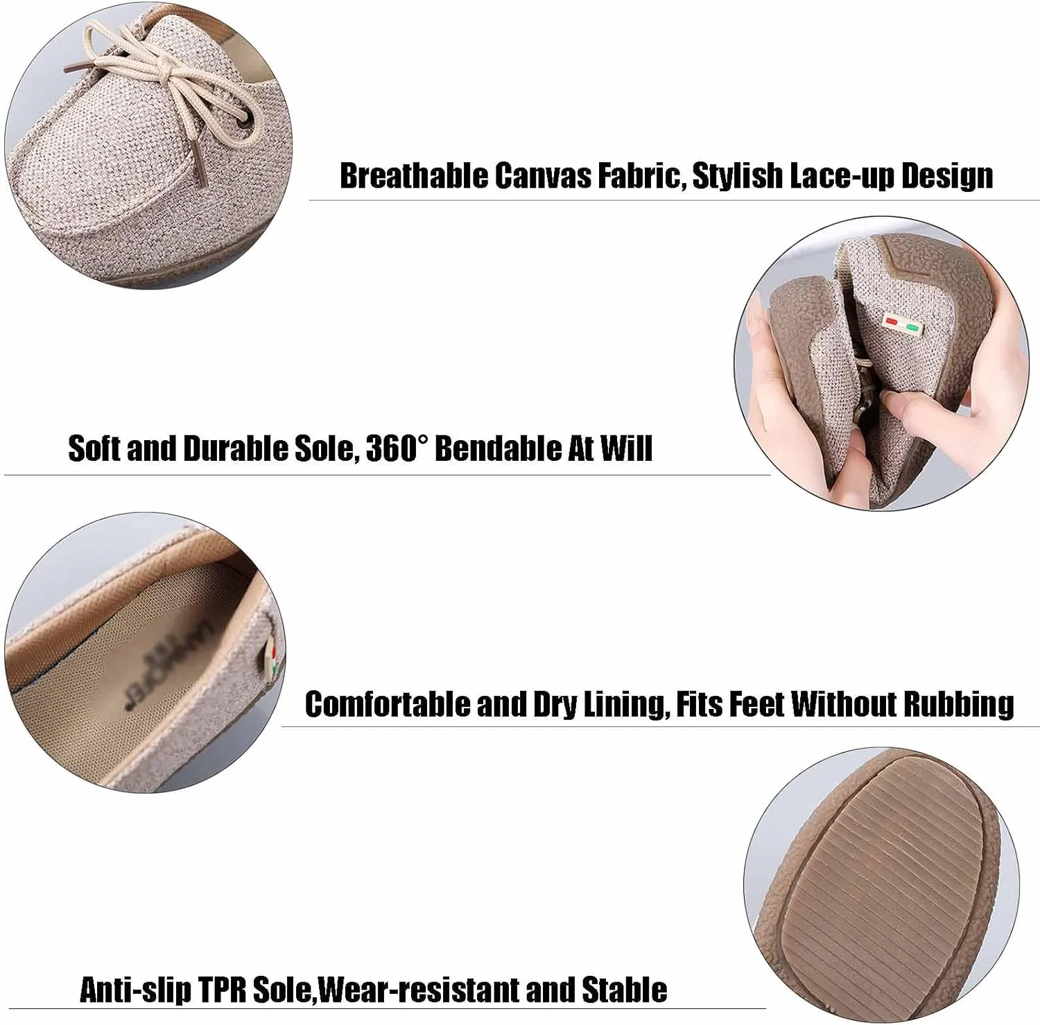 Women's Canvas Lace-up Casual Loafers,Lightweight Soft Sole Slip-on Moccasins Walking Boat Shoes,Comfortable Non-Slip Flat Fashion Sneakers