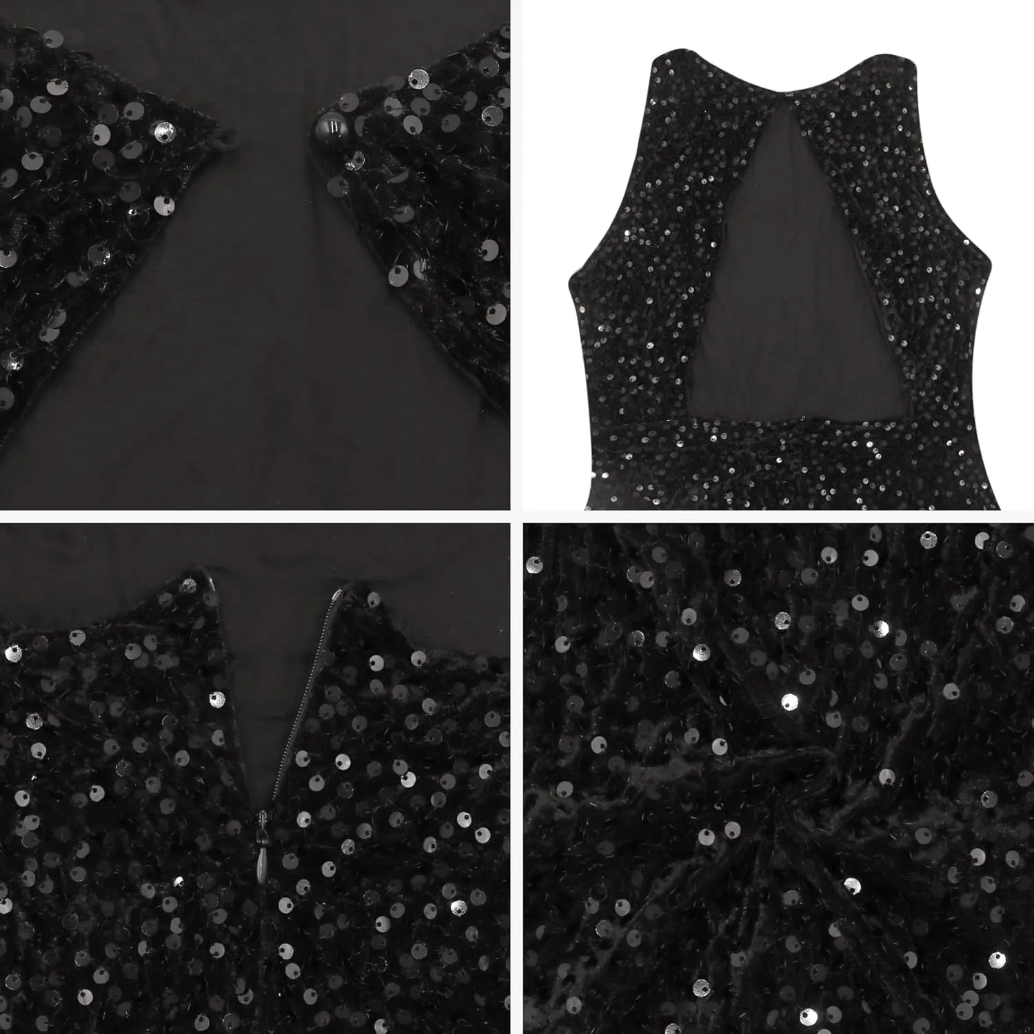 Women's Sexy Backless Sparkly Sequin Mini Dress Split Hem Glitter Velvet Tank Dress Prom Party Cocktail Dress